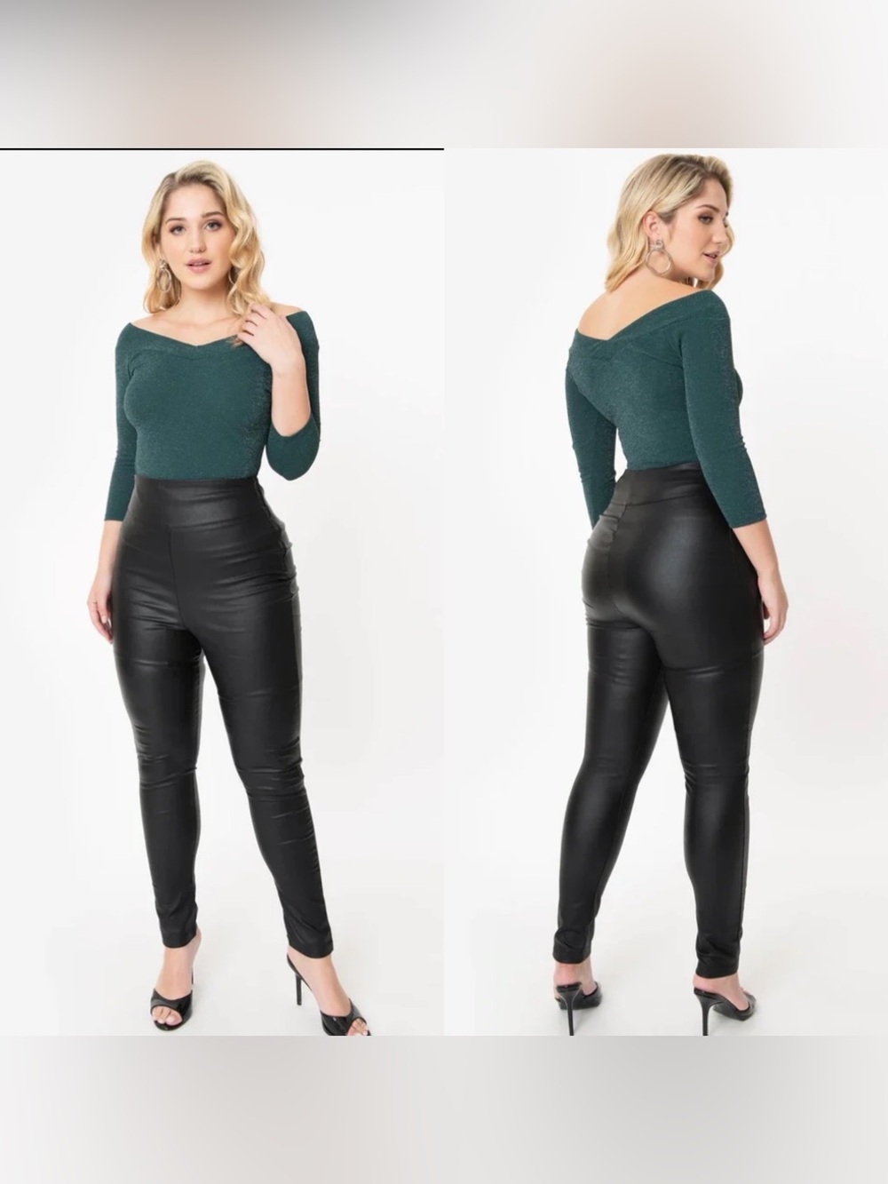 ๐2/$44๐NWOT Unique Vintage Black Vegan Leather Rizzo Cigarette Pants - Picture 3 of 11